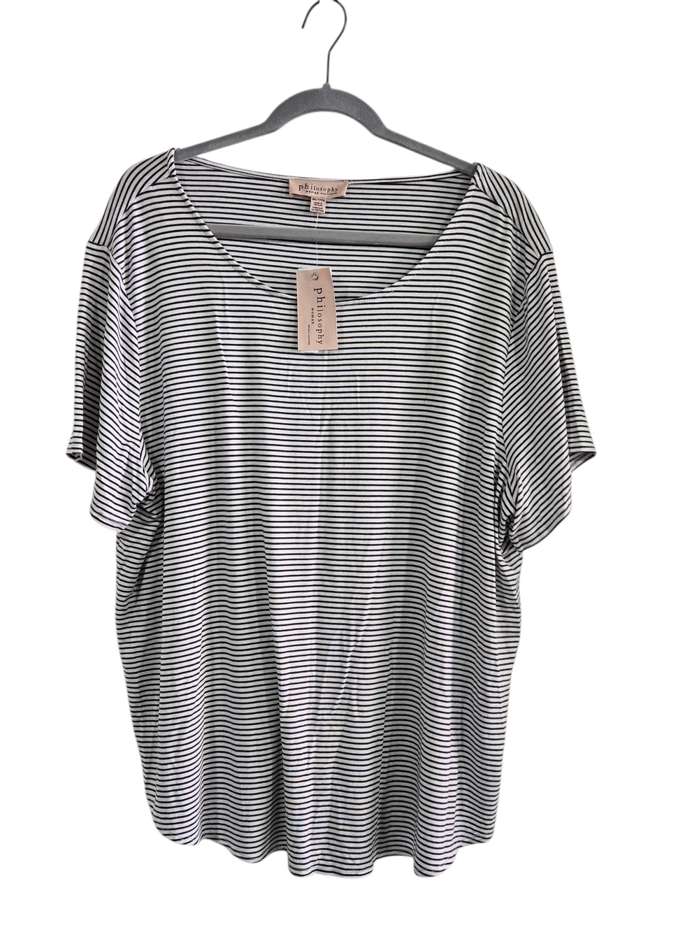 Philosophy Black and White Striped Scoop Neck Short Sleeve Tee 3X NEW